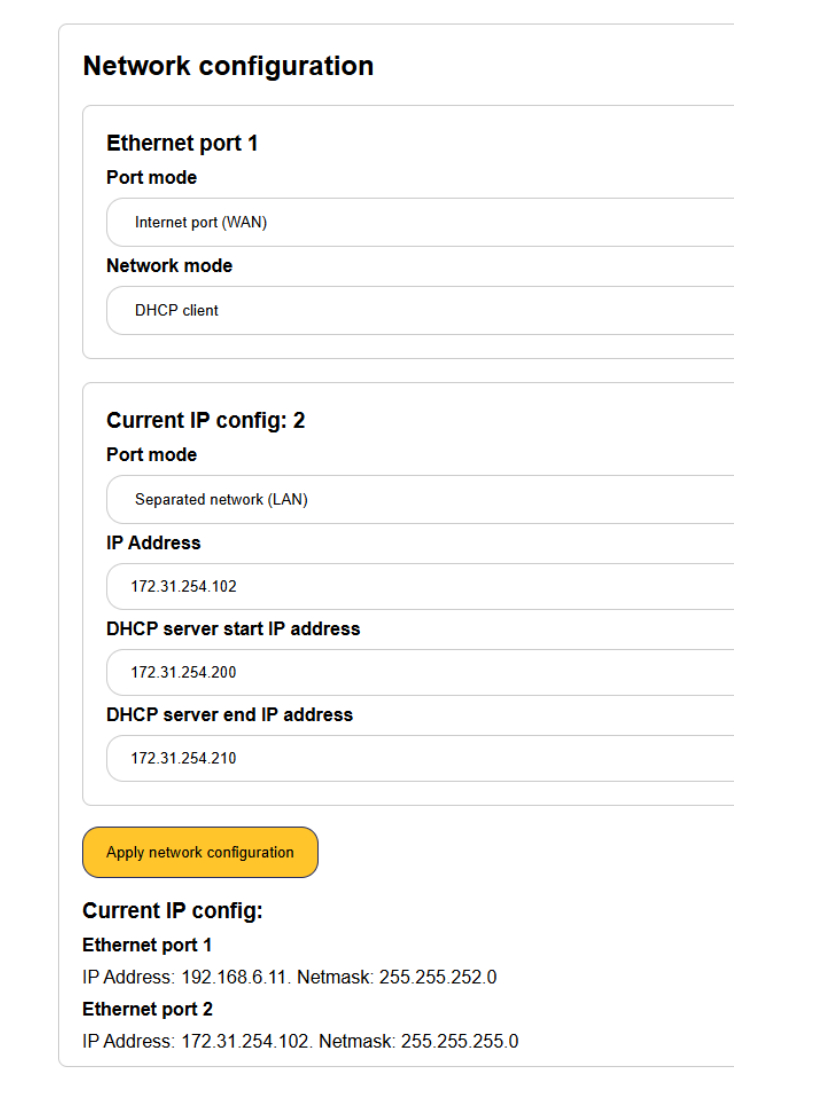 Network configuration for Fluvius on Ethernet port 2